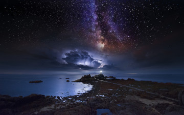 Картинка природа маяки небо звезды облака маяк берег море