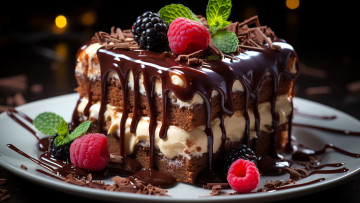 обоя еда, торты, шоколадная, глазурь, торт, ежевика, малина