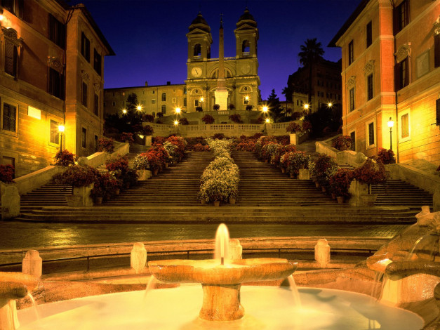 Обои картинки фото trinita, dei, monti, church, spanish, steps, rome, italy, города, рим, ватикан, италия