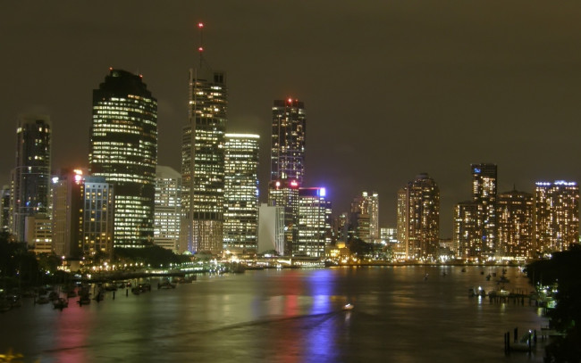 Обои картинки фото brisbane, australia, города, огни, ночного