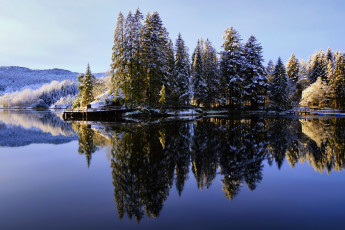 Картинка природа реки озера ели озеро остров зима деревья
