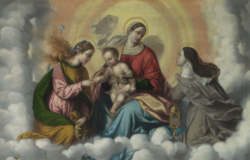Картинка moretto da brescia the madonna and child with saints фрагмент рисованные