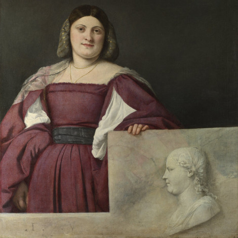 Обои картинки фото titian, portrait, of, lady, `la, schiavona`, рисованные, tiziano, vecellio