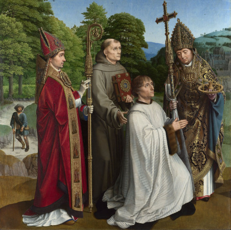 Обои картинки фото gerard, david, canon, bernardijn, salviati, and, three, saints, рисованные