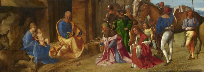 Обои картинки фото giorgio, barbarelli, da, castelfranco, the, adoration, of, kings, рисованные, giorgione
