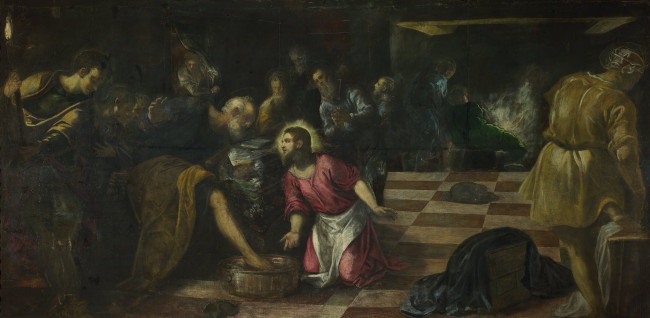 Обои картинки фото jacopo, tintoretto, christ, washing, the, feet, of, disciples, рисованные