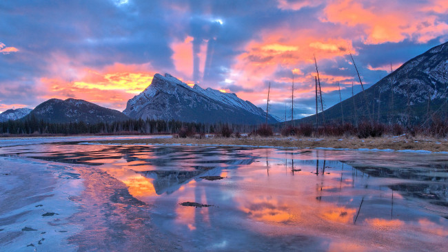 Обои картинки фото природа, восходы, закаты, горы, озеро