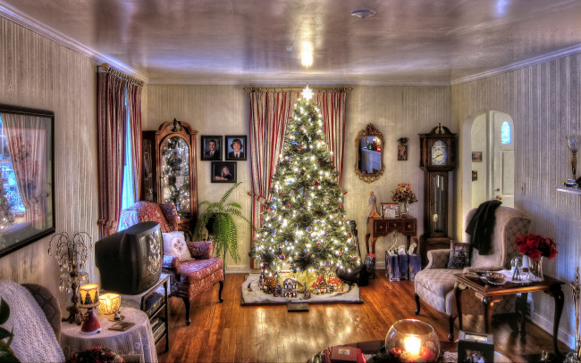 Обои картинки фото праздничные, Ёлки, елка, комната, свечи