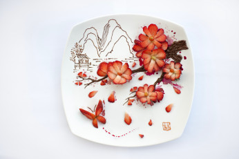 Картинка еда клубника +земляника бабочка сакура фуд-дизайн креатив