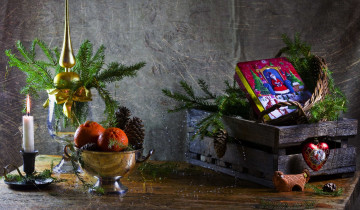 Картинка праздничные -+разное+ новый+год свеча елка мандарины книга