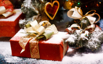 обоя праздничные, подарки и коробочки, ёлка, банты, ленты, коробки, подарки, сердечко