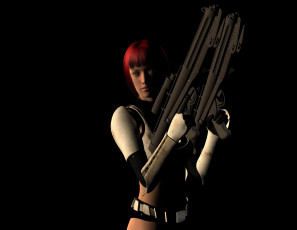 Картинка 3д+графика фантазия+ fantasy рыжая фон взгляд девушка оружие
