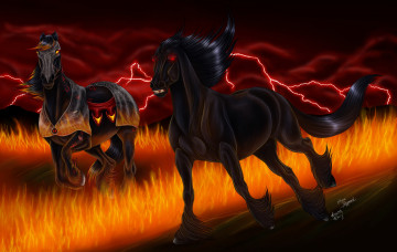 Картинка рисованное животные +лошади бег лошади