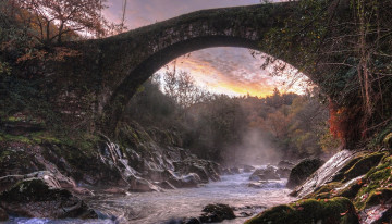 Картинка природа реки озера деревья поток камни лес река мост
