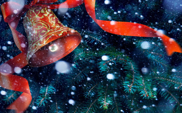 Картинка праздничные колокольчики колокольчик ёлка снег лента