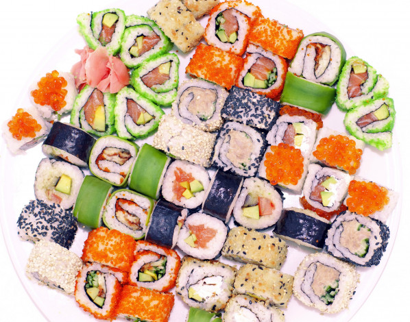 Обои картинки фото еда, рыба,  морепродукты,  суши,  роллы, суши, кухня, японская, ассорти, роллы