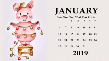обоя календари, праздники,  салюты, табурет, свинья, поросенок, гирлянда