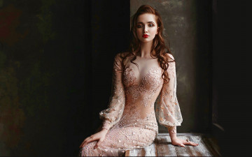 Картинка девушки -unsort+ брюнетки темноволосые локоны окно элина кули платье