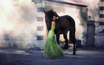 Картинка девушки -+брюнетки +шатенки брюнетка нарядное платье лошадь