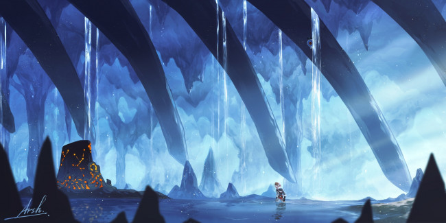 Обои картинки фото видео игры, the legend of zelda, линк, озеро, пещера