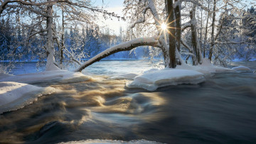 обоя kuusaankoski river, finland, природа, зима, kuusaankoski, river