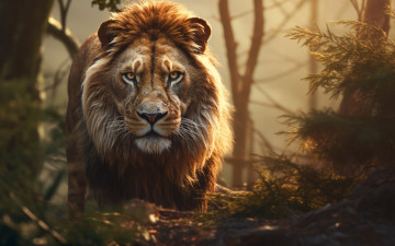 Картинка 3д+графика животные+ animals взгляд морда природа поза лев ии-арт нейросеть