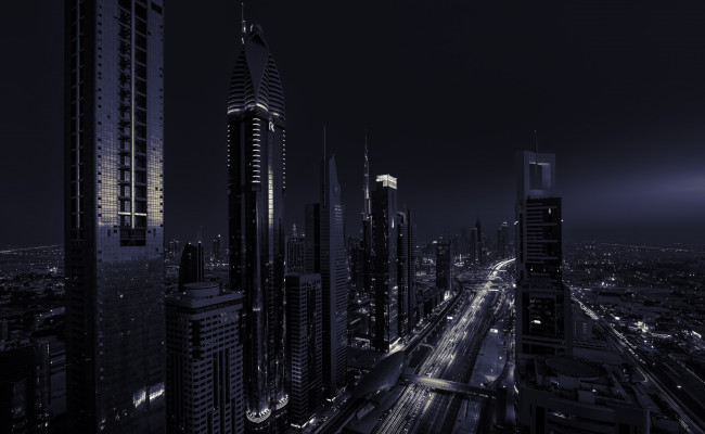 Обои картинки фото города, дубай , оаэ, небоскреб, дубай, ночь, город, улица