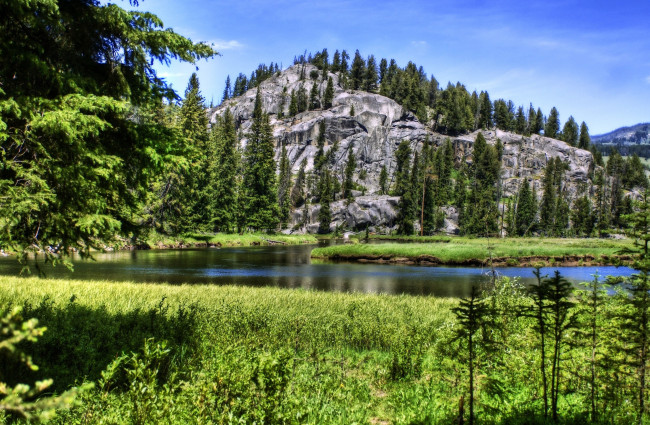 Обои картинки фото природа, реки, озера, вода, зеленый, трава, деревья, горы