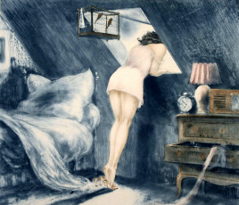 Картинка рисованные люди комната девушка кровать