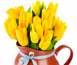Картинка цветы тюльпаны кувшин лента желтый