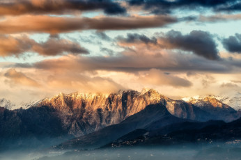 Картинка природа горы облака закат вершины