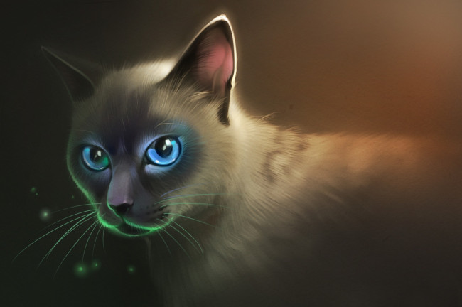 Обои картинки фото gaudibuendia, рисованное, животные,  коты, голубые, глаза, взгляд, пушистый, арт, кот