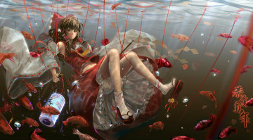 Картинка аниме touhou hakurei reimu luomo арт девушка вода