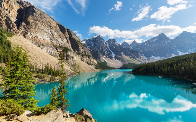 Обои картинки фото природа, реки, озера, лес, озеро, landscape, canada, banff, national, park, lake, moraine