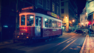 обоя техника, трамваи, дома, трамвай, город, португалия, лиссабон