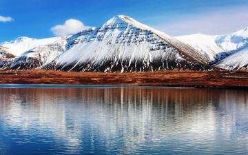 Картинка природа горы облака снег озеро