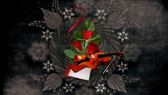 Обои картинки фото музыка, - другое, розы, скрипка