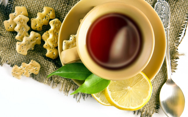 Обои картинки фото еда, напитки,  Чай, лимон, чай, печенье