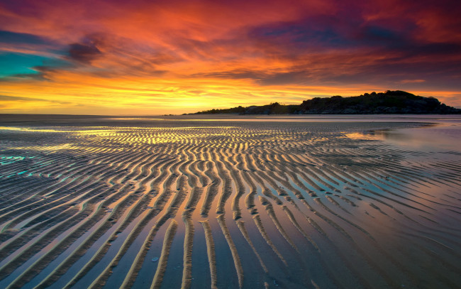 Обои картинки фото природа, восходы, закаты, море, закат, песок, отлив