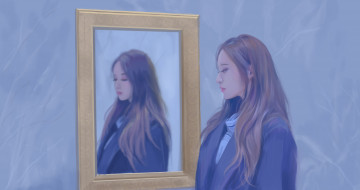 Картинка рисованное люди девушка фон зеркало