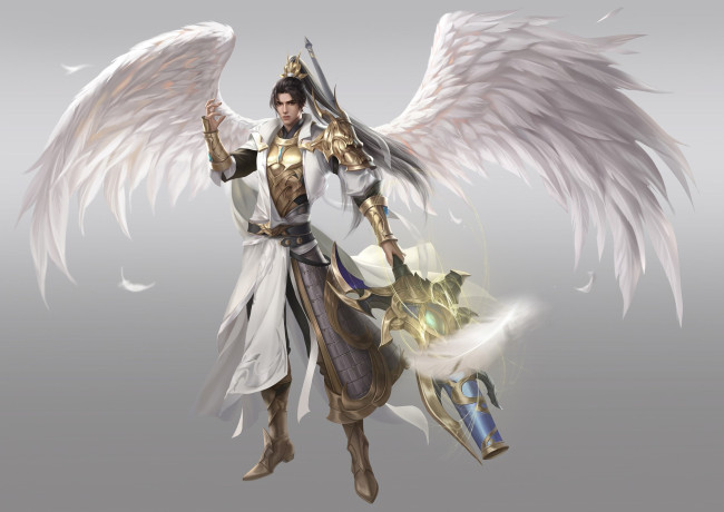 Обои картинки фото видео игры, league of angels, оружие, крылья, воин, ангел, парень