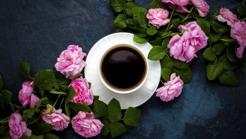 обоя еда, кофе,  кофейные зёрна, розы