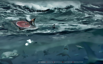 Картинка календари компьютерный+дизайн водоем акула борцы прием рыба вода calendar 2020