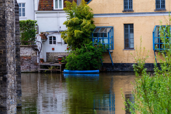 Обои картинки фото города, гент , бельгия, река, дом, лодка