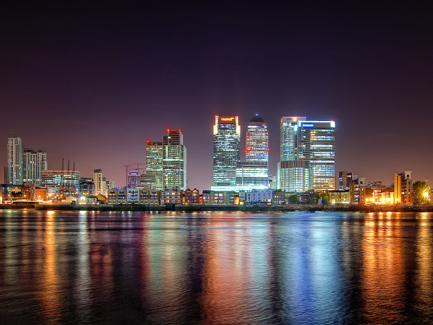 Обои картинки фото города, огни, ночного, canary wharf, london