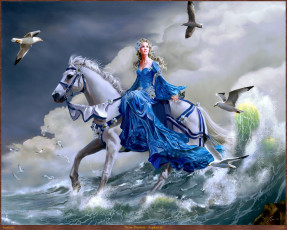 Картинка nene thomas euphoria фэнтези всадники наездники арт чайки волна море конь лошадь
