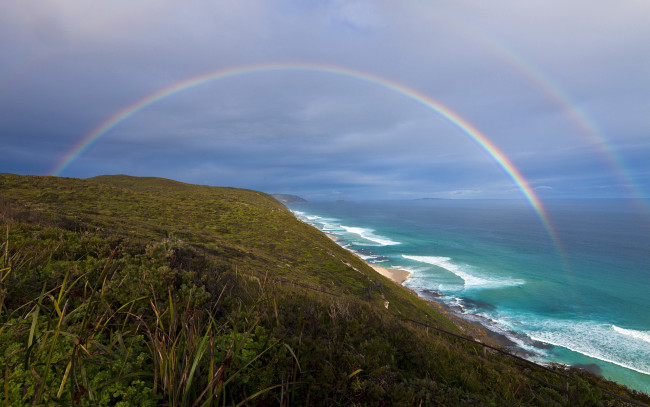 Обои картинки фото природа, радуга, море, горизонт