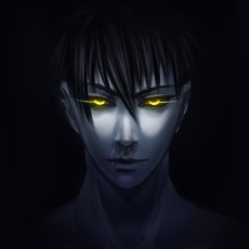 Картинка аниме *unknown+ другое чёрный глаза зелёные взгляд парень брюет лицо мрак