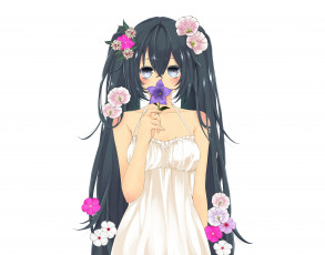 Картинка аниме vocaloid арт kokankonkako hatsune miku девушка цветы вокалоид платье волосы