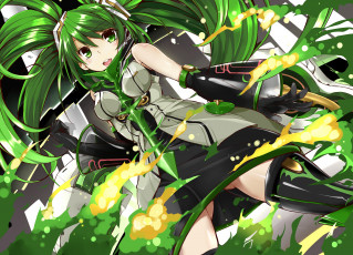 Картинка vocaloid аниме blossomsa hatsune miku вокалоид хатсуне мику девушка длинные волосы улыбка чулки зеленые